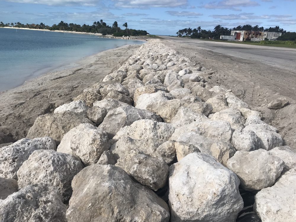 Rock revetment along the shoreline