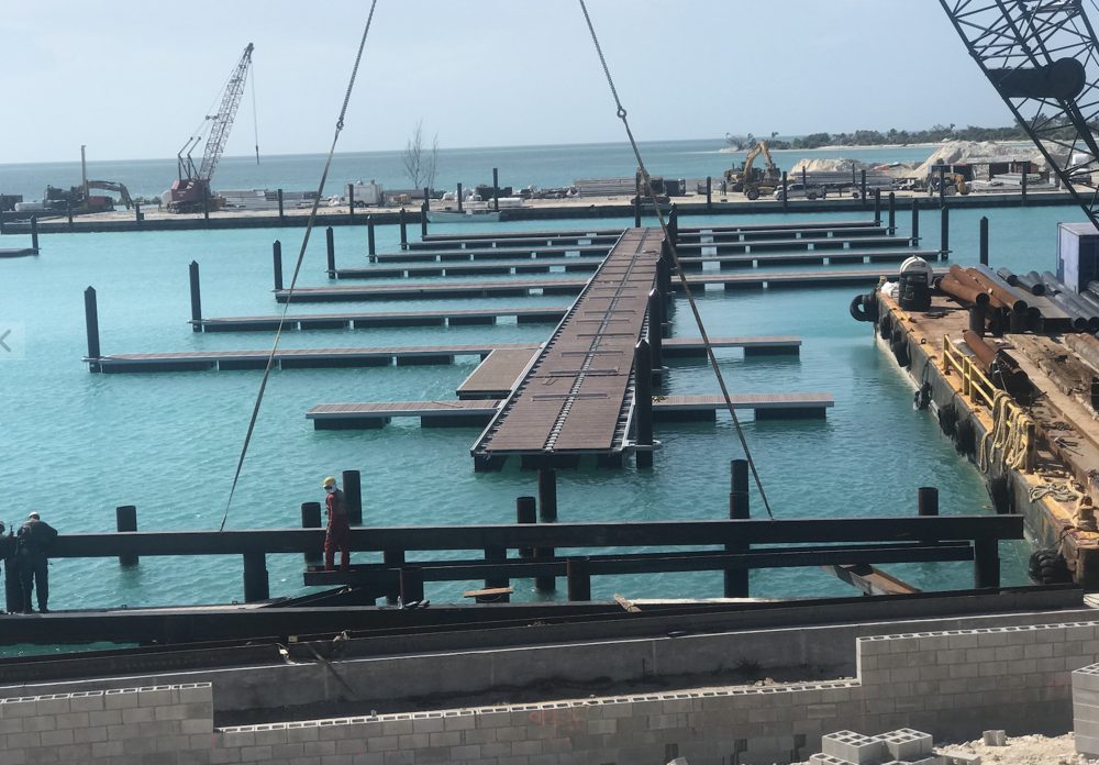 Floating dock system installed by crane barge